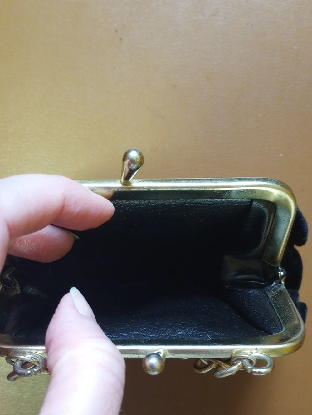 Vintage Retro Black Velvet Girl's Clutch Purse w/ Gold Chain